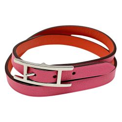 ☆☆ HERMES エルメス ビーアピ M刻印 ドゥブルトゥール ピンク系 リバーシブル ブレスレット スイフト レディース シルバー金具 布袋有 Bランク