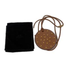  HERMES エルメス レディース ネックレス ペンダント レザー スタッズ ブラウン Bランク