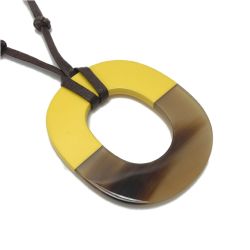 ☆☆ HERMES エルメス バッファローホーン ラッカー イスム ブラウン×イエロー ネックレス ペンダント 布袋有 Bランク