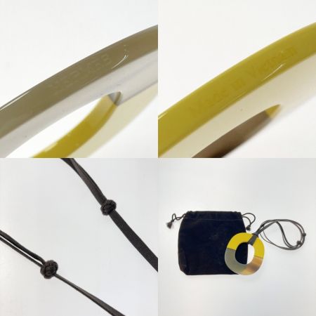  HERMES エルメス バッファローホーン ラッカー イスム ブラウン×イエロー ネックレス ペンダント 布袋有