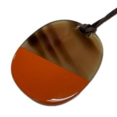  HERMES エルメス ネックレス ペンダント バッファローホーン ラッカー イシム ブラウン×オレンジ Bランク