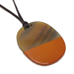☆☆ HERMES エルメス バッファローホーン ラッカー ブラウン×オレンジ ネックレス ペンダント 布袋有 Bランク