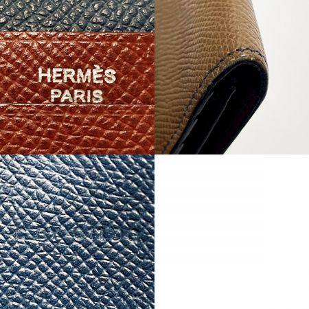  HERMES エルメス MC2 フレミング C刻印 バイカラー(ブラウンxブルー) 札入れ メンズ ヴォーエプソン