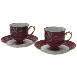 ☆☆ KORANSHA Co. Ltd. 香蘭社 ベネチアンレッド・ペアカップ&ソーサー 2Pセット Aランク