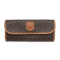 ☆☆ CELINE セリーヌ マカダム柄 ポーチ M/96 ブラウン PVC×レザー 化粧ポーチ ヴィンテージ Bランク