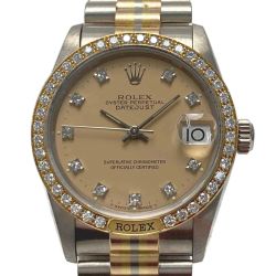 ☆☆ ROLEX ロレックス デイトジャスト トリドール 10P ベゼルダイヤ 68149/8807808 K18 自動巻き 腕時計 Bランク