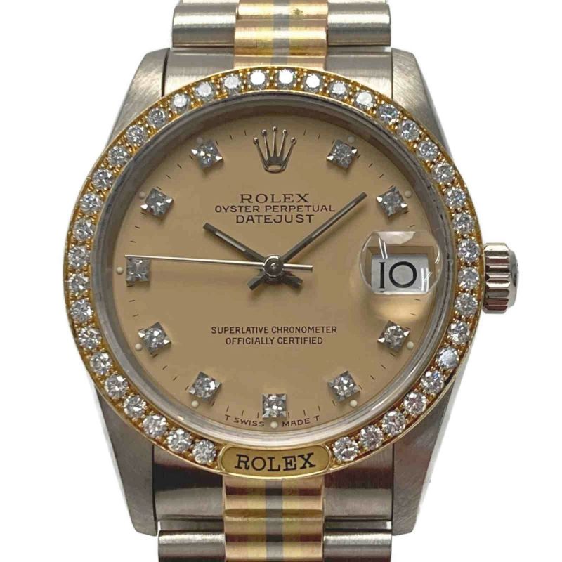 中古】 ROLEX ロレックス デイトジャスト トリドール 10P ベゼルダイヤ 