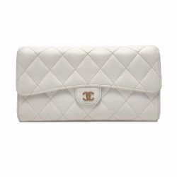 ☆☆ CHANEL シャネル マトラッセ フラップ ウォレット AP0241 ホワイト キャビアスキン 長財布 ギャランティカード有 Bランク