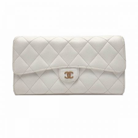  CHANEL シャネル マトラッセ フラップ ウォレット AP0241 ホワイト キャビアスキン 長財布 ギャランティカード有