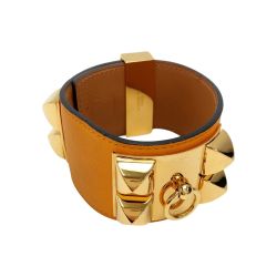 ☆☆ HERMES エルメス コリエドシアン レザー バングル オレンジ X刻印 ゴールド金具 Bランク