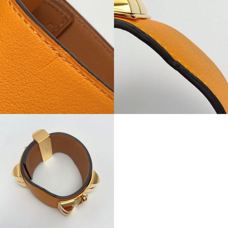  HERMES エルメス コリエドシアン レザー バングル オレンジ X刻印 ゴールド金具