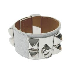 ☆☆ HERMES エルメス コリエドシアン レザー バングル 刻印:X NM 011 NF ホワイト シルバー金具 X刻印 シルバー金具 Aランク