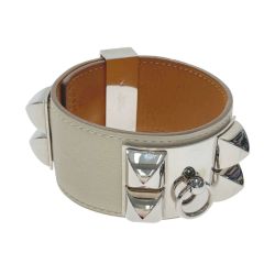☆☆ HERMES エルメス コリエドシアン レザー バングル 刻印:L T SI 002 アイボリー T刻印 Lサイズ シルバー金具 Bランク