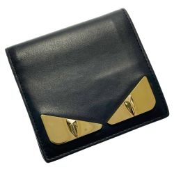 ☆☆ FENDI フェンディ モンスター バグズ アイ 二つ折り札入れ 7M0274 ブラック レザー ゴールド金具 箱・布袋有 Bランク