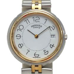 ☆☆ HERMES エルメス プロフィール デイト 311089 ホワイト文字盤 コンビ クォーツ メンズ 腕時計 Cランク