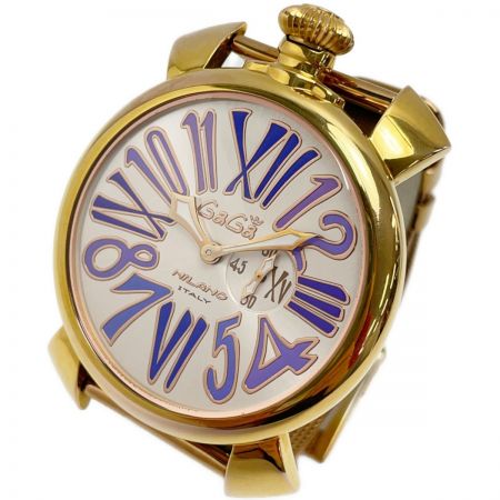 GAGA MILANO ガガミラノ MANUALE 46 スリム 5081.3 ゴールド系 クォーツ メンズ 腕時計 Bランク