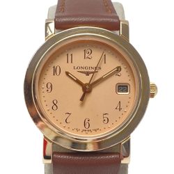 ☆☆ LONGINES ロンジン デイト Cal.7205 ピンクゴールド文字盤 クォーツ レディース 腕時計 Bランク