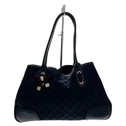 ☆☆ GUCCI グッチ プリンシーライン トートバッグ  163805 2123 ブラック キャンバス×レザー リボン レディース Bランク