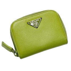 ☆☆ PRADA プラダ ラウンドファスナー財布 コインケース T10047 黄緑 レディース レザー Bランク