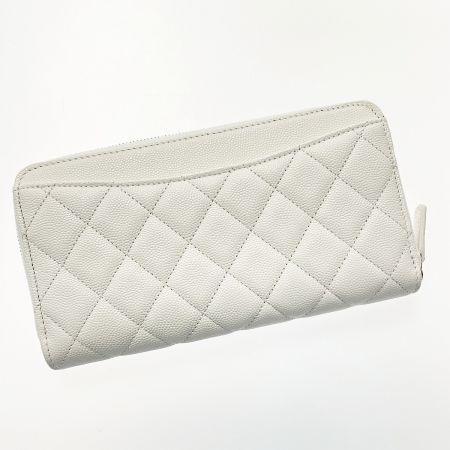  CHANEL シャネル タイムレスクラシック ラウンドファスナー財布 AP0242 ホワイト キャビアスキン レディース 箱・布袋・ギャランティ有
