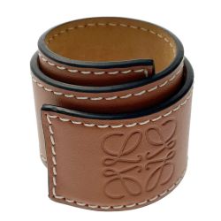 ☆☆ LOEWE ロエベ スラップブレスレット アナグラム ブラウン レザー レディース アクセサリー Bランク