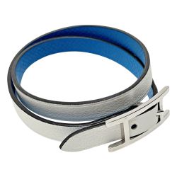 ☆☆ HERMES エルメス アピ3 M刻印 ホワイト×ブルー ブレスレット レザー  レディース アクセサリー Aランク