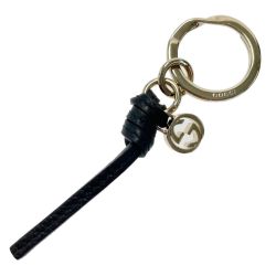 ☆☆ GUCCI グッチ キーホルダー キーリング NERO Gチャーム付 レザー ゴールド金具 箱・布袋有 Aランク