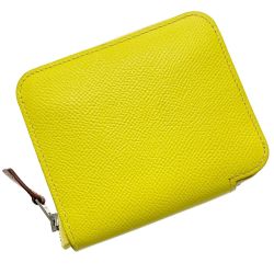 ☆☆ HERMES エルメス アザップミニ アザップシルクインコンパクト D刻印 ライム コインケース 小銭入れ シルバー金具 レディース Bランク