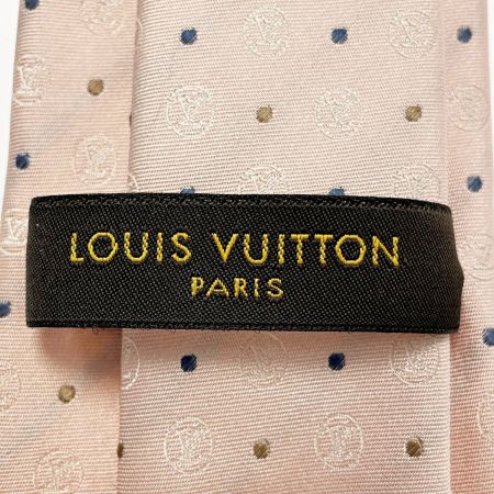  LOUIS VUITTON ルイヴィトン ネクタイ LVロゴ&ドット柄 ピンク シルク100％ メンズ 箱有 Bランク