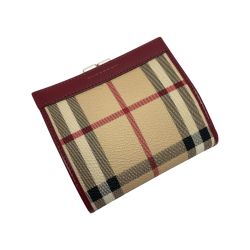 ☆☆ BURBERRY LONDON バーバリーロンドン チェック柄 がま口 2つ折り財布 バーガンディー 布袋有 Bランク