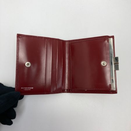  BURBERRY LONDON バーバリーロンドン チェック柄 がま口 2つ折り財布 バーガンディー 布袋有