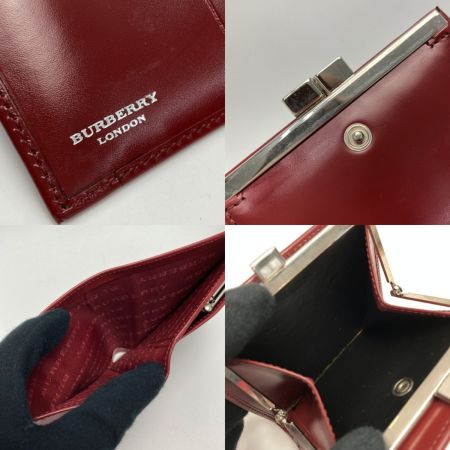  BURBERRY LONDON バーバリーロンドン チェック柄 がま口 2つ折り財布 バーガンディー 布袋有