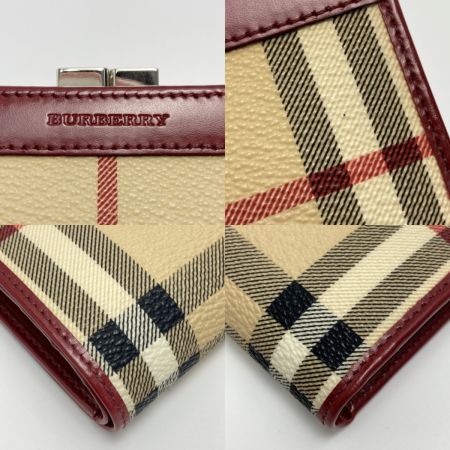  BURBERRY LONDON バーバリーロンドン チェック柄 がま口 2つ折り財布 バーガンディー 布袋有