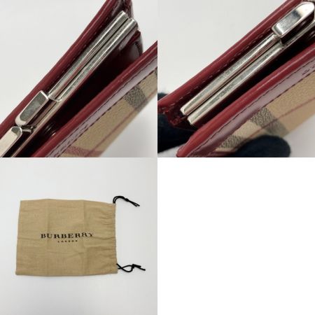  BURBERRY LONDON バーバリーロンドン チェック柄 がま口 2つ折り財布 バーガンディー 布袋有