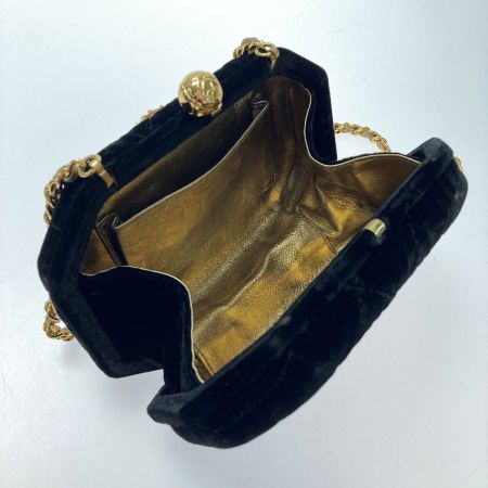  CHANEL シャネル ココマーク がま口 チェーンショルダーバッグ ブラック ベルベット ベロア ゴールド金具