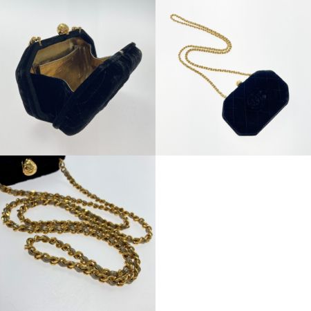  CHANEL シャネル ココマーク がま口 チェーンショルダーバッグ ブラック ベルベット ベロア ゴールド金具