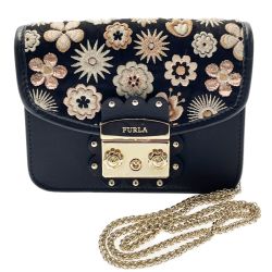 ☆☆ FURLA フルラ メトロポリス ARABESQUE 258742 ブラック チェーンショルダーバッグ レザー Bランク
