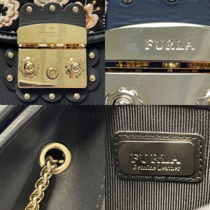 FURLA フルラ メトロポリス ARABESQUE 258742 ブラック チェーンショルダーバッグ レザー｜中古｜なんでもリサイクルビッグバン