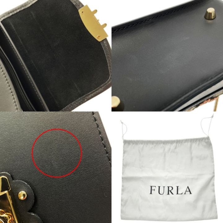 FURLA フルラ メトロポリス ARABESQUE 258742 ブラック チェーンショルダーバッグ レザー｜中古｜なんでもリサイクルビッグバン