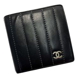 ☆☆ CHANEL シャネル マドモアゼルライン T12338 ブラック 2つ折り財布 レザー レディース メンズ シルバー金具 Cランク