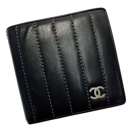  CHANEL シャネル マドモアゼルライン T12338 ブラック 2つ折り財布 レザー レディース メンズ シルバー金具