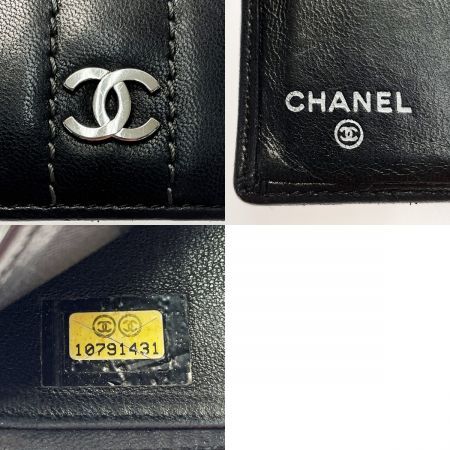 中古】 CHANEL シャネル マドモアゼルライン T12338 ブラック 2つ折り 