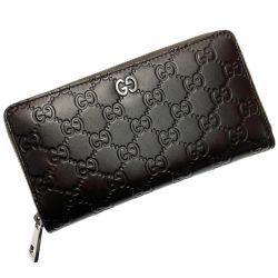 ☆☆ GUCCI グッチ グッチシマ ラウンドファスナー長財布 473923.525040 ダークブラウン レザー ダブルG Bランク