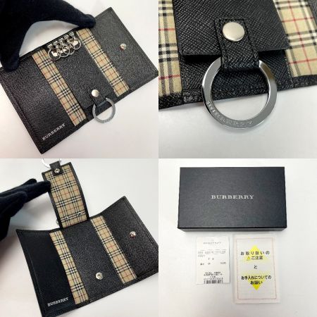  BURBERRY バーバリー レザー チェック柄内装 ブラック キーケース 4連 ユニセックス