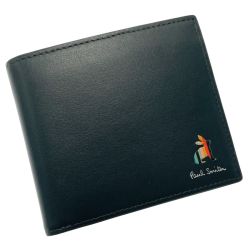 ☆☆ Paul Smith ポールスミス マーケトリーストライプ ラビット BPS655 グリーン 二つ折り財布 メンズ Aランク