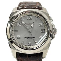 ☆☆ SEIKO セイコー ブライツ ソーラー電波クォーツ 7B22-0AP0 ライトグレー レザー メンズ 腕時計 Bランク