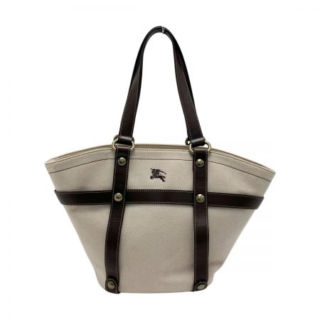  BURBERRY BLUE LABEL バーバリーブルーレーベル トートバッグ ベージュ キャンバス×レザー