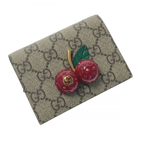 【中古】 GUCCI グッチ GGスプリーム チェリー付き 二つ折り財布