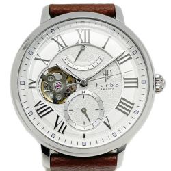 ☆☆ Furbo フルボデザイン 自動巻き F8402 シルバー×ブラウン ホワイト文字盤 レザー メンズ 腕時計 Sランク