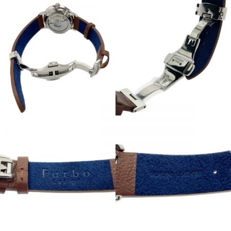  Furbo フルボデザイン 自動巻き F8402 シルバー×ブラウン ホワイト文字盤 レザー メンズ 腕時計